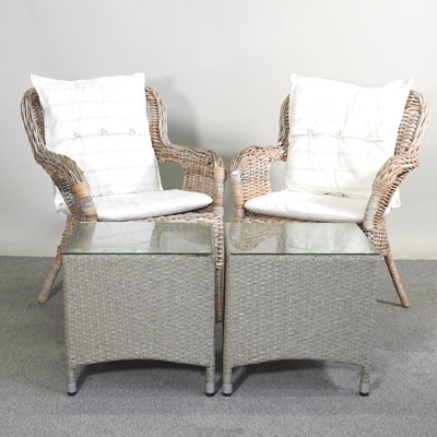 Lot 62 - A pair of rattan armchairs, together with a...