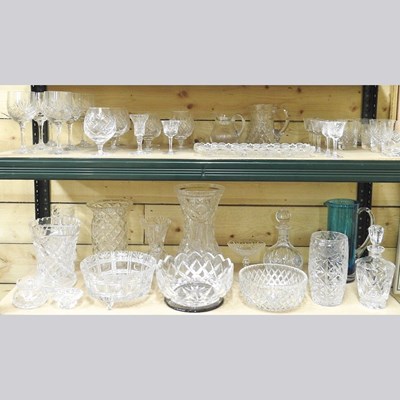 Lot 383 - A large cut crystal vase, 32cm high, together...