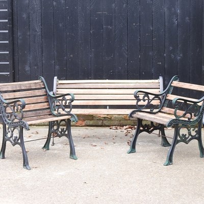 Lot 274 - A wooden garden bench, with green painted...