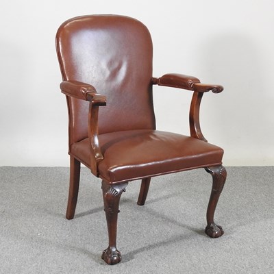 Lot 307 - A Georgian style brown upholstered desk chair,...
