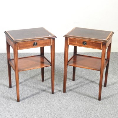 Lot 390 - A pair of mahogany and inlaid bedside tables (2)
