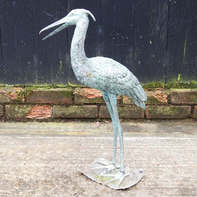 Lot 99 - A bronzed garden model of a heron, 62cm high