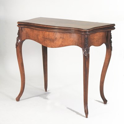 Lot 369 - A Victorian burr walnut folding card table
