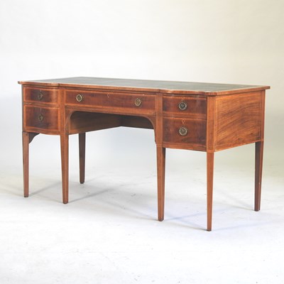 Lot 372 - A late 19th century mahogany and satinwood writing desk