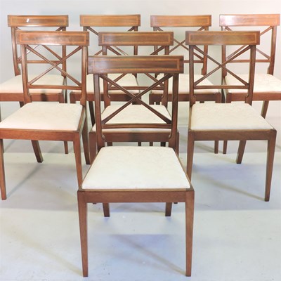 Lot 374 - A set of eight Edwardian style mahogany and inlaid dining chairs
