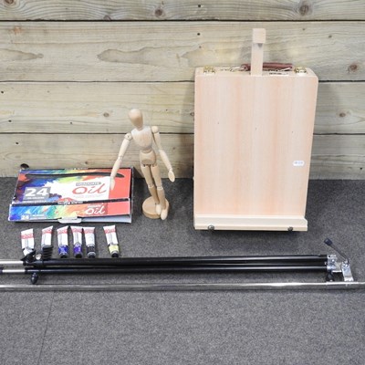 Lot 360 - A wooden folding artist's easel, together with...