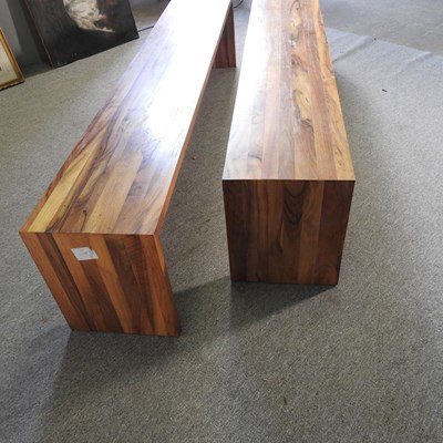 Lot 41 - A pair of modern hardwood benches (2)