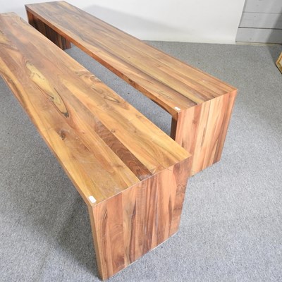 Lot 41 - A pair of modern hardwood benches (2)