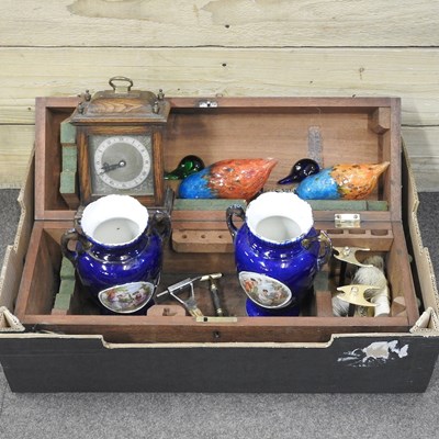 Lot 252 - A wooden microscope case, together with an oak...