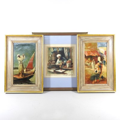Lot 400 - Hal Hurst, 1865-1938, fisherman, oil on paper,...