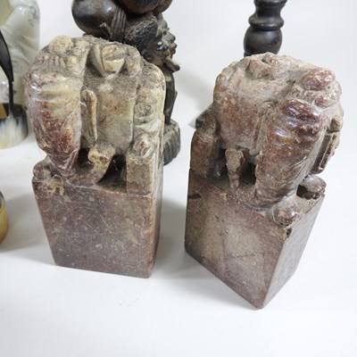 Lot 50 - A pair of Chinese carved soapstone bookends...