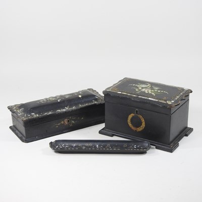 Lot 80 - A 19th century papier mache pen tray, with...