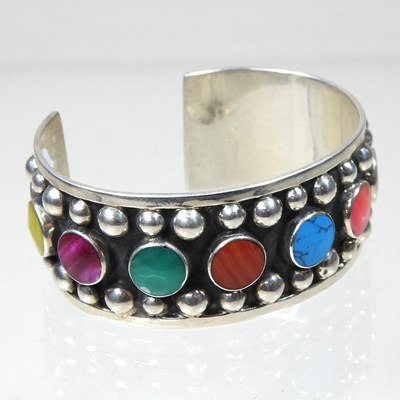 Lot 290 - A Mexican Bohemian silver cuff bracelet, set...