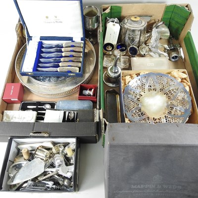 Lot 146 - A silver plated tray, 36cm diameter, together...