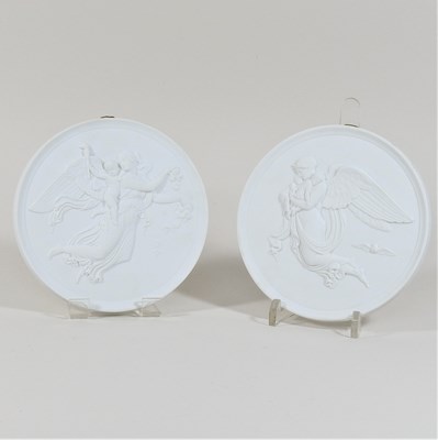 Lot 400 - A pair of Royal Copenhagen bisque porcelain roundels