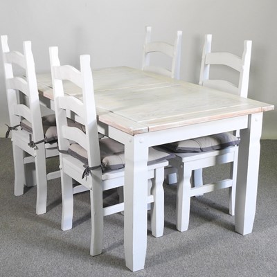 Lot 727 - A modern white painted dining table, together...