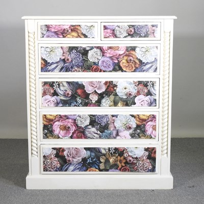 Lot 455 - A white painted and floral decorated chest of...