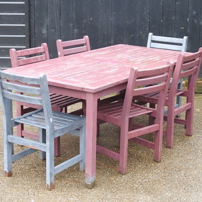 Lot 372 - A painted hardwood garden table, with a set of...