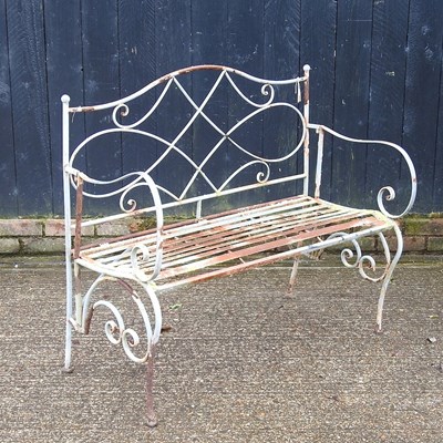 Lot 420 - A grey painted metal folding garden bench