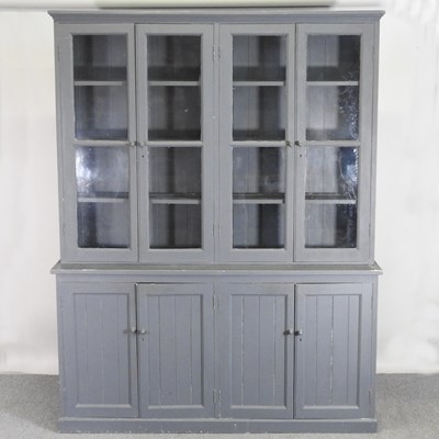 Lot 465 - A large dark blue painted dresser, with a...