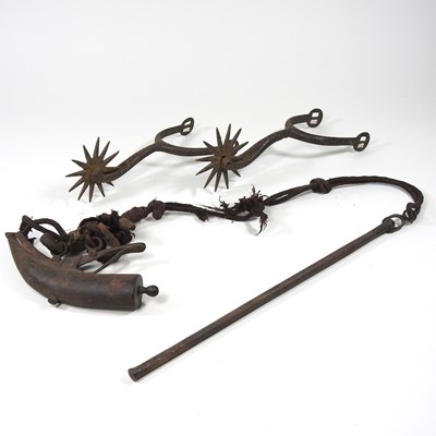 Lot 161 - A pair of antique iron spurs, together with a...