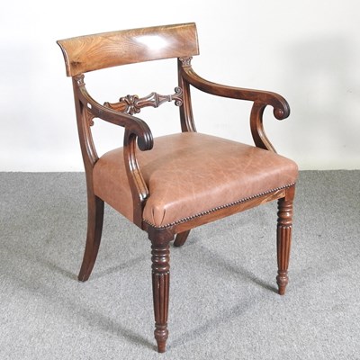 Lot 566 - A Regency bar back elbow chair, on turned legs