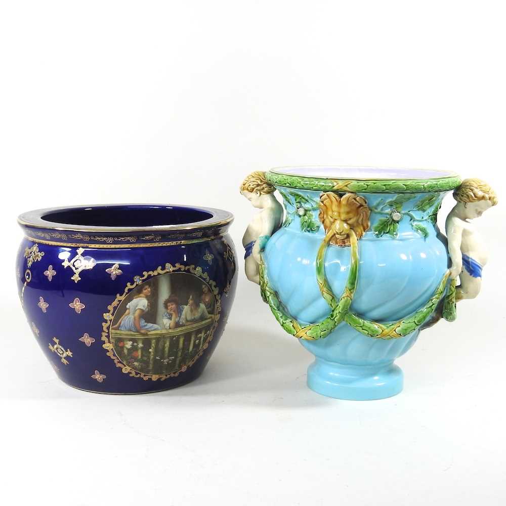 Lot 666 - A Minton style majolica jardiniere, 26cm high,...