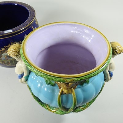 Lot 666 - A Minton style majolica jardiniere, 26cm high,...
