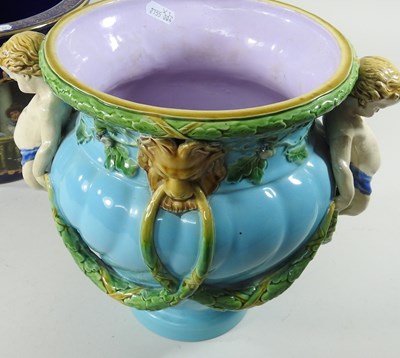 Lot 666 - A Minton style majolica jardiniere, 26cm high,...