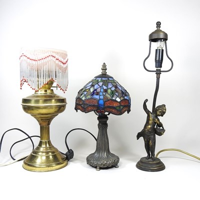 Lot 641 - A converted brass oil lamp, together with a...