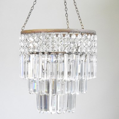 Lot 336 - A glass chandelier, with prism shaped drops,...