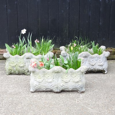 Lot 797 - A set of three cast stone garden troughs, 65cm...