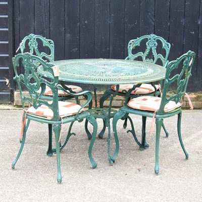 Lot 594 - A green painted garden table, together with...