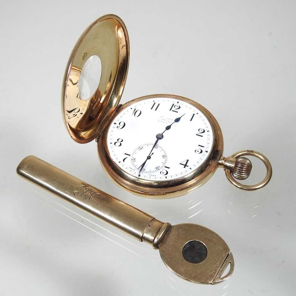 Lot 41 - A 9 carat gold cased half hunter pocket watch,...