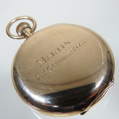 Lot 41 - A 9 carat gold cased half hunter pocket watch,...