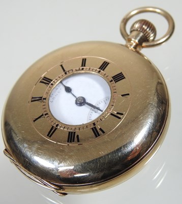 Lot 41 - A 9 carat gold cased half hunter pocket watch,...