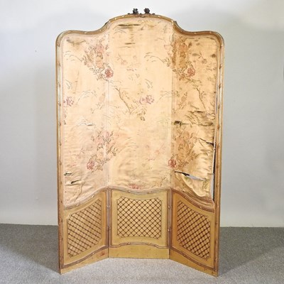 Lot 487 - A 19th century gilt and fabric three-fold...