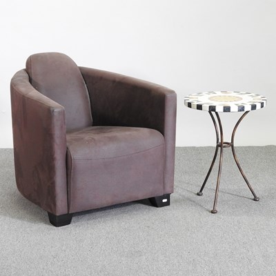 Lot 598 - A brown upholstered aviator style armchair,...