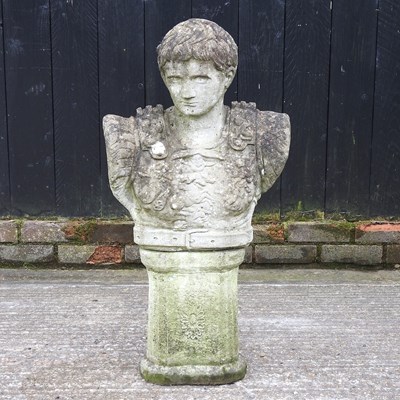 Lot 317 - A cast stone garden bust of a Roman Emperor,...