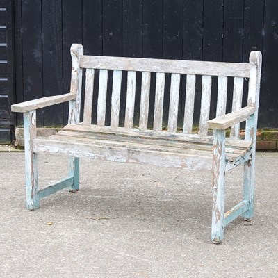 Lot 825 - A blue painted slatted wooden garden bench,...