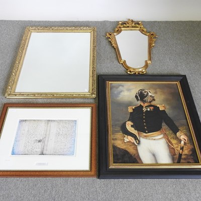 Lot 643 - A gilt framed wall mirror, 91 x 70cm, together...