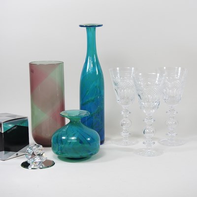 Lot 414 - A set of three large cut crystal stem glasses,...