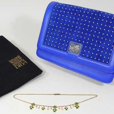 Lot 143 - A Biba blue velvet and leather ladies clutch...