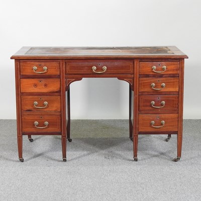 Lot 872 - An Edwardian inlaid mahogany pedestal desk,...