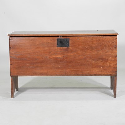 Lot 338 - An 18th century elm six plank coffer, with a...