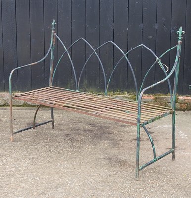 Lot 331 - A Regency style iron garden bench, of gothic...