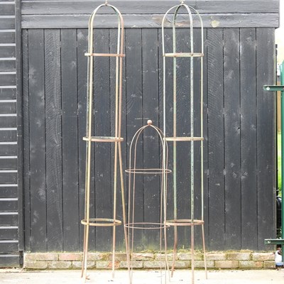 Lot 422 - A pair of large iron garden spires, 267cm high,...