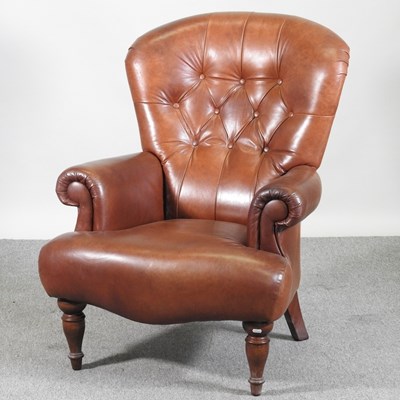 Lot 3 - A modern brown leather upholstered button back...