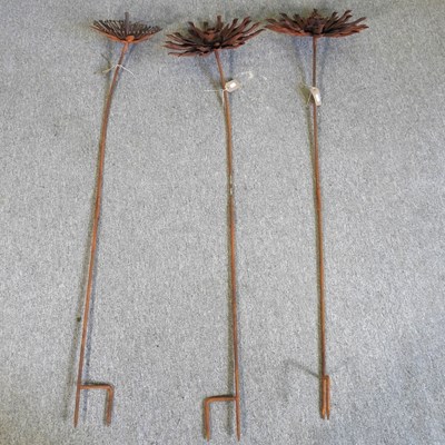 Lot 262 - A set of three various rusted flower head...