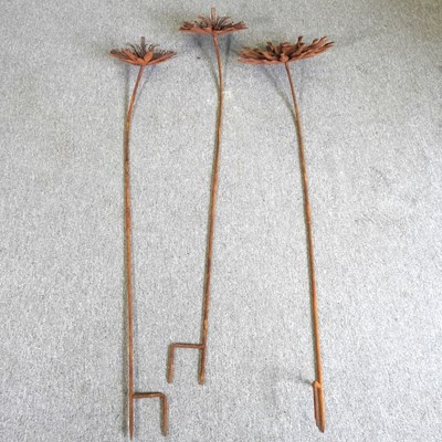 Lot 420 - A set of three various rusted flower head...